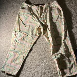 SHEIN curve jeans, 4xl, green, orange, white, and cream colored